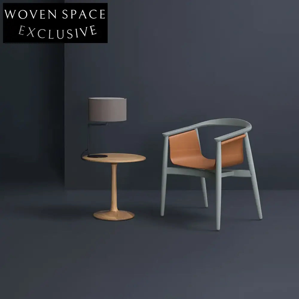 Italian Solid Wood Armchair Modern Curved Backrest Dining Chair with Leather Seat