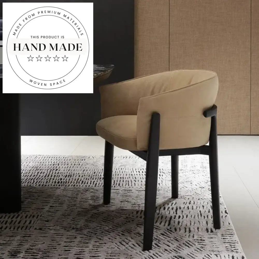 Italian Solid Wood Modern Upholstered Fabric Armchair Dining Chair