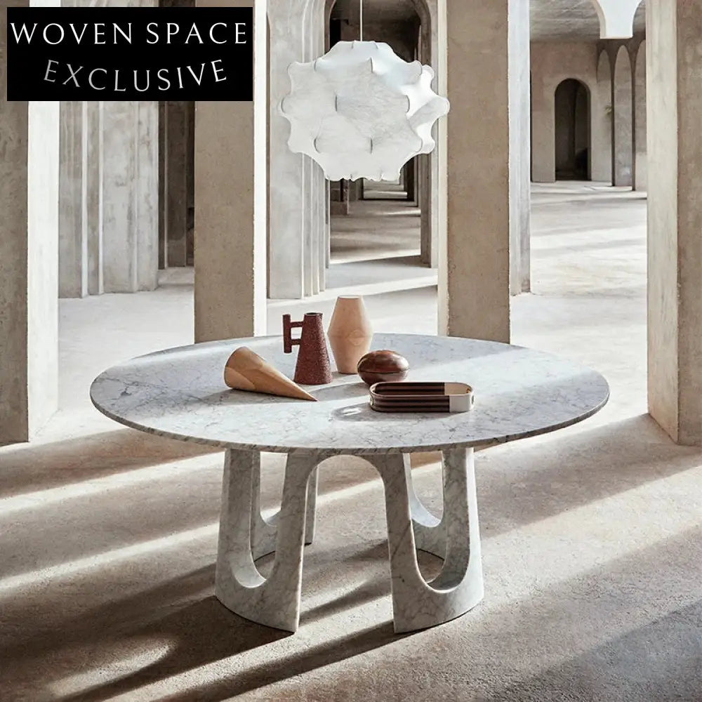 Italian Style Round Natural Marble Top Dining Table with Hollow Base