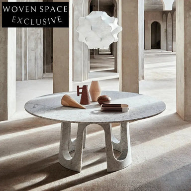 Italian Style Round Natural Marble Top Dining Table with Hollow Base