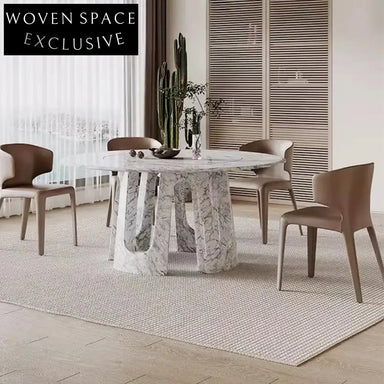 Italian Style Round Natural Marble Top Dining Table with Hollow Base