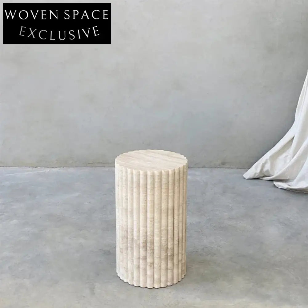 Italian Travertine Round Tall Plinth Natural Marble Side Coffee Table