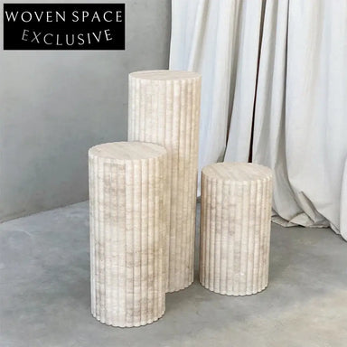 Italian Travertine Round Tall Plinth Natural Marble Side Coffee Table