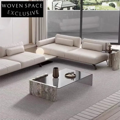 Italian Wabi-Sabi Natural Marble Leg Glass Top Calacatta Viola Coffee Table