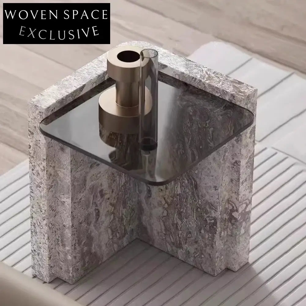 Italian Wabi-Sabi Natural Marble Leg Glass Top Calacatta Viola Coffee Table