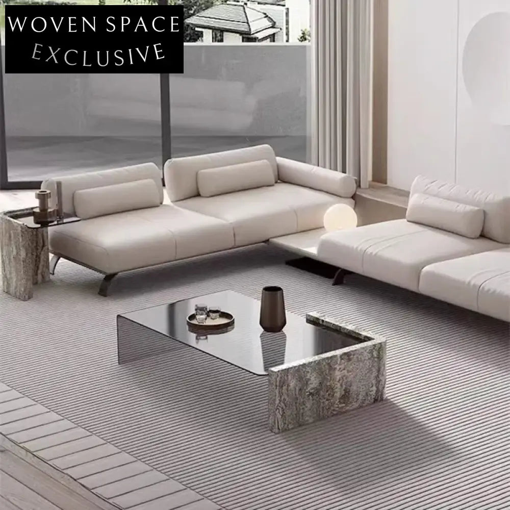 Italian Wabi-Sabi Natural Marble Leg Glass Top Calacatta Viola Coffee Table