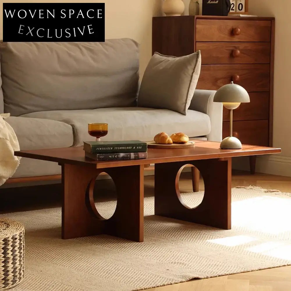 Japandi Cherry Wood Nordic Rectangular Low Height Modern Living Room Coffee Table