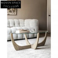 Japandi Oak Tempered Glass Coffee Table: Wabi Sabi Modern Minimalist Design Living Room