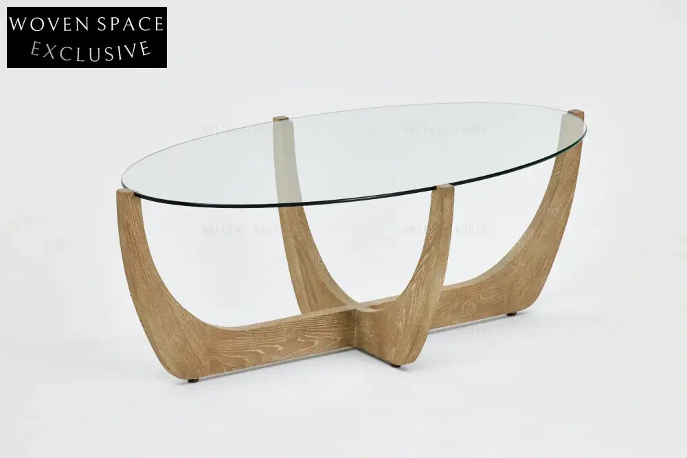 Japandi Oak Tempered Glass Coffee Table: Wabi Sabi Modern Minimalist Design Living Room