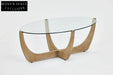 Japandi Oak Tempered Glass Coffee Table: Wabi Sabi Modern Minimalist Design Living Room