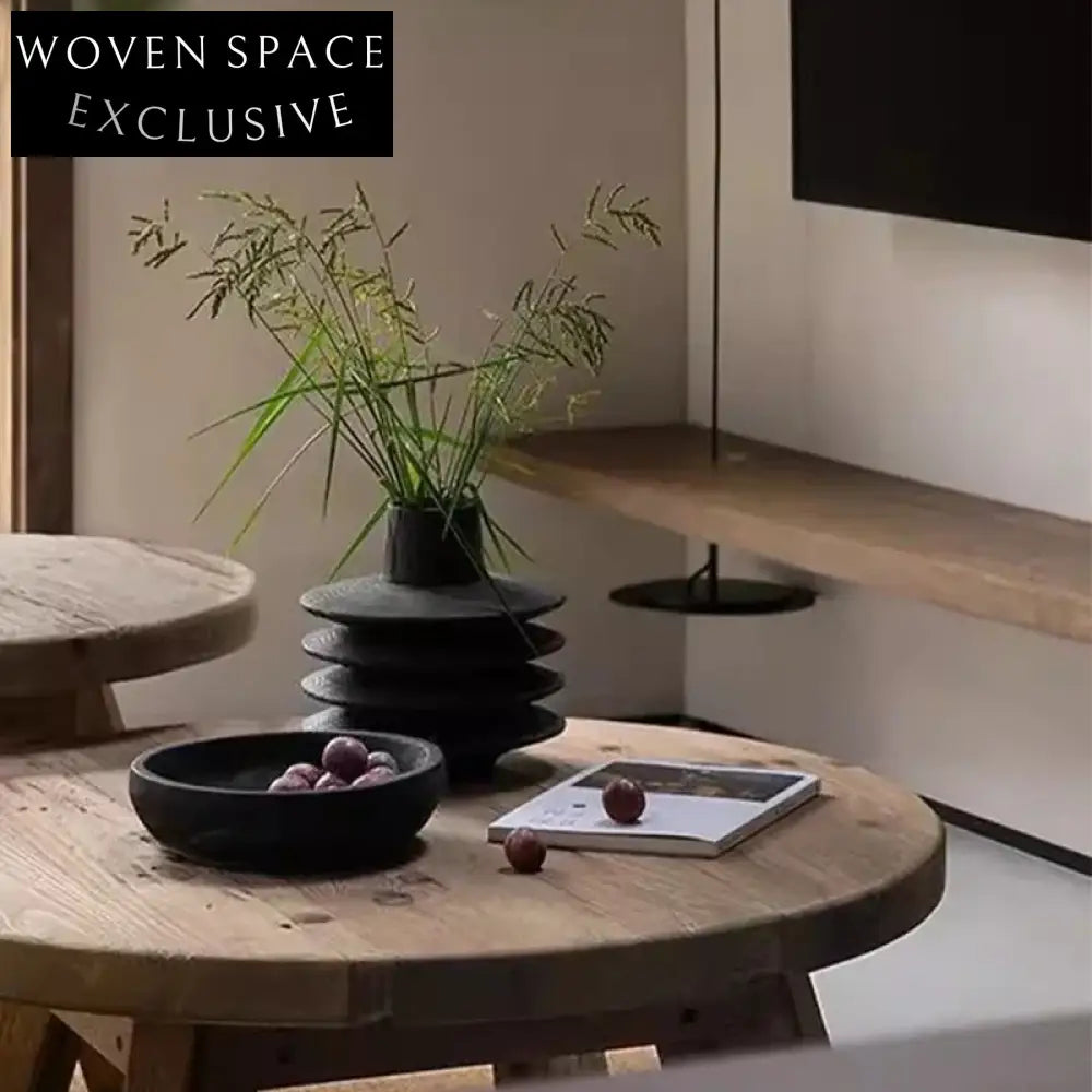 Japandi Style Wabi-Sabi Black Wood Decorative Flower Table Vase