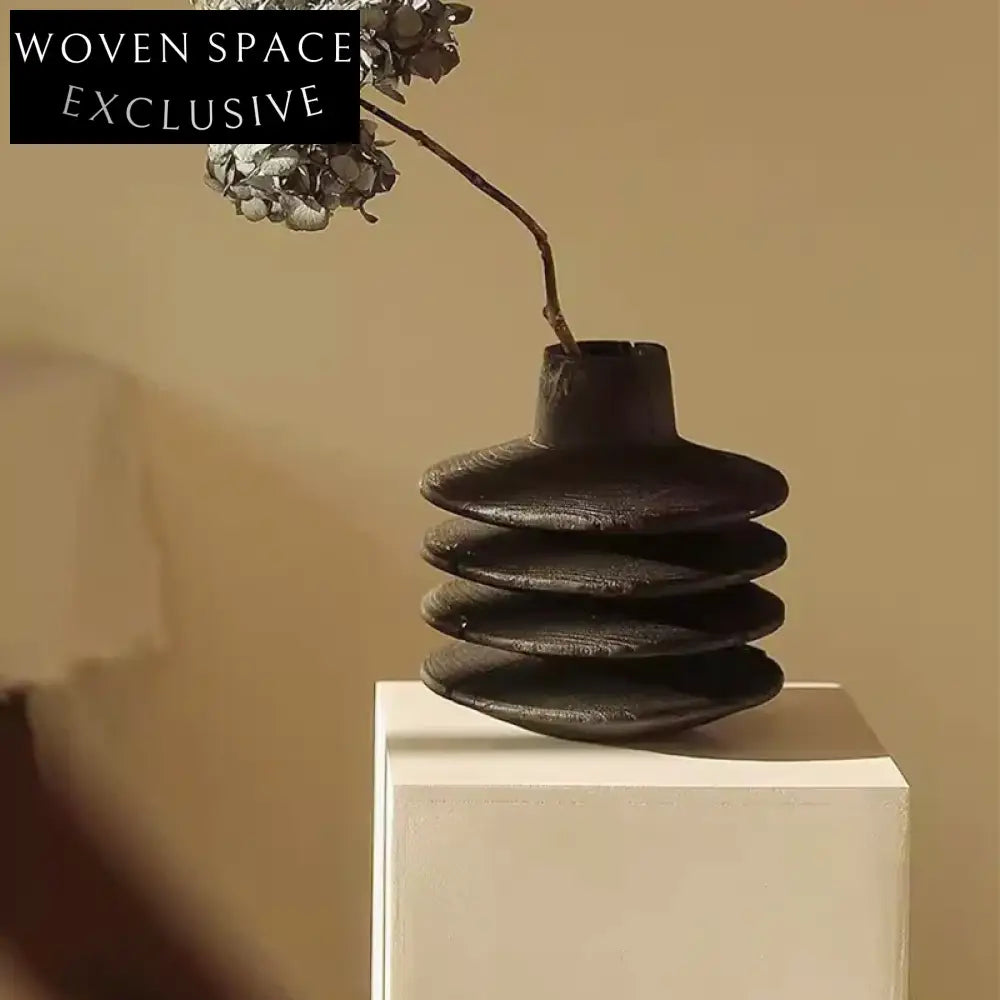 Japandi Style Wabi-Sabi Black Wood Decorative Flower Table Vase