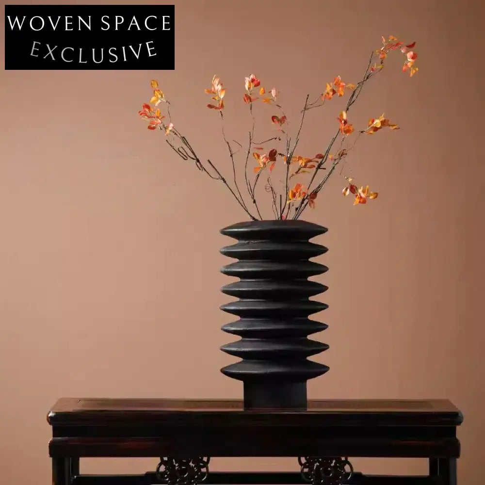 Japandi Style Wabi-Sabi Black Wood Decorative Flower Table Vase
