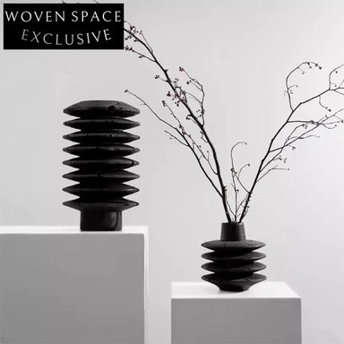 Japandi Style Wabi-Sabi Black Wood Decorative Flower Table Vase