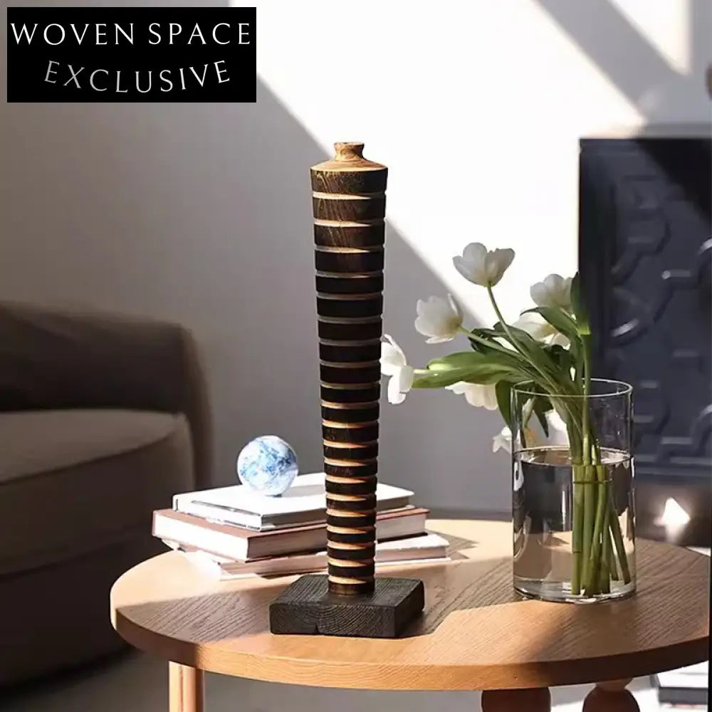 Japandi Wabi Sabi Black Wood Tall Floor Vase for Elegant Home Decor