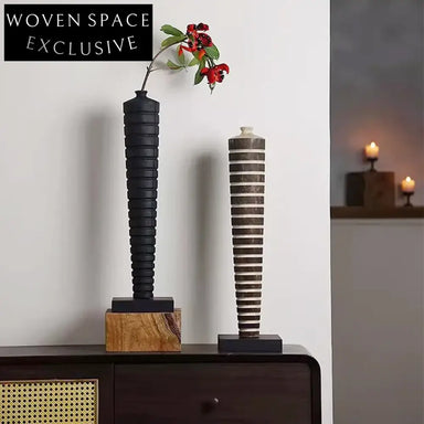 Japandi Wabi Sabi Black Wood Tall Floor Vase for Elegant Home Decor