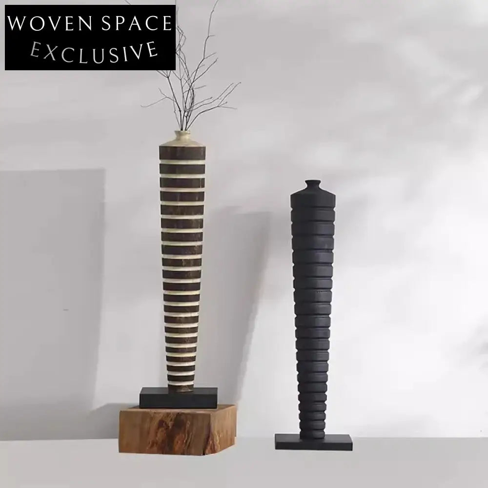 Japandi Wabi Sabi Black Wood Tall Floor Vase for Elegant Home Decor