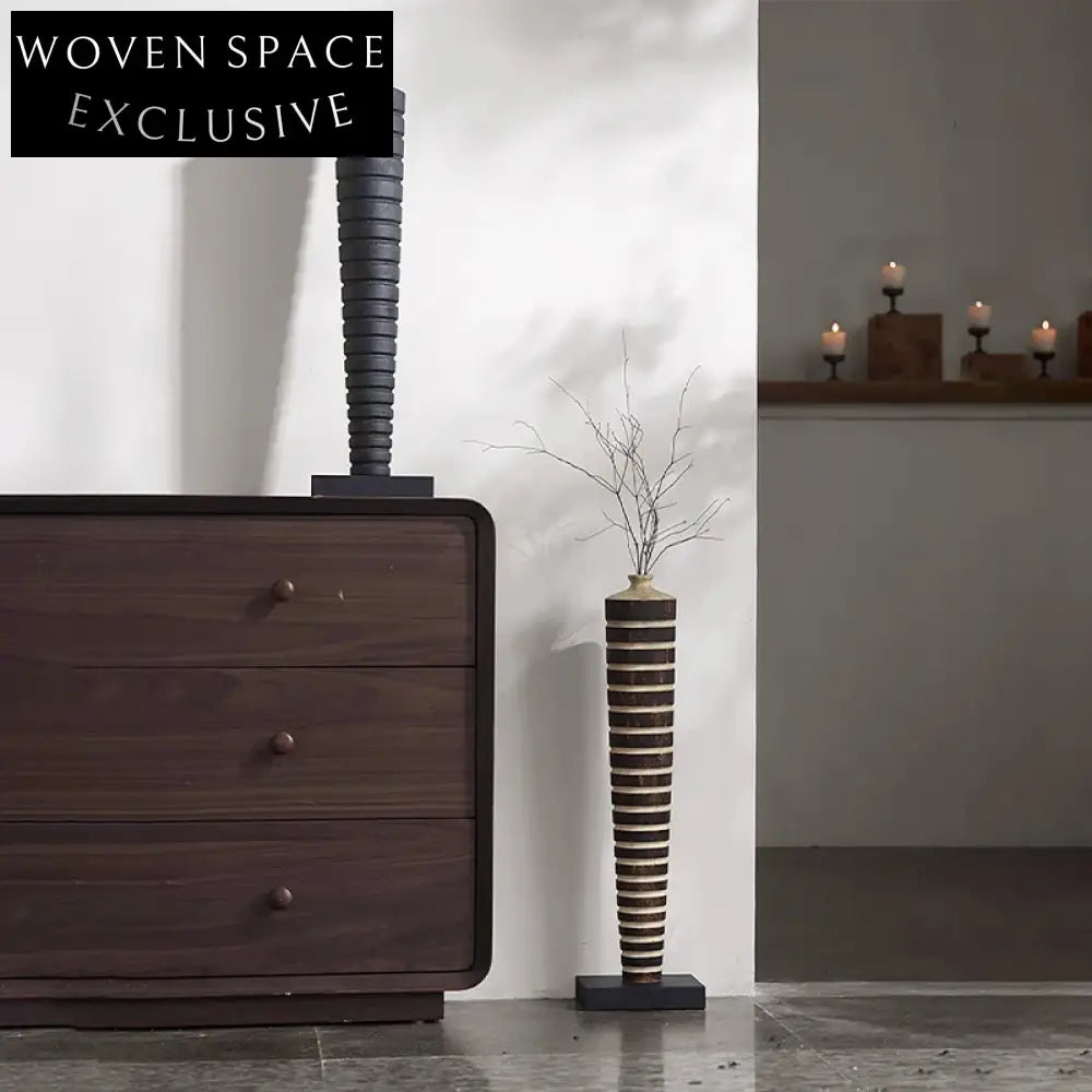 Japandi Wabi Sabi Black Wood Tall Floor Vase for Elegant Home Decor