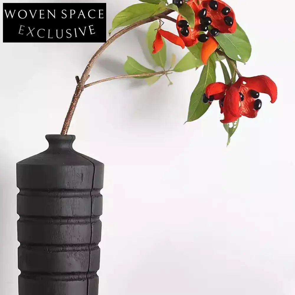 Japandi Wabi Sabi Black Wood Tall Floor Vase for Elegant Home Decor