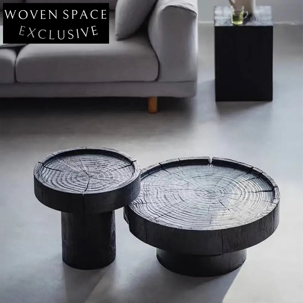Japanese-Inspired Wabi-Sabi Solid Pine Wood Round Living Room Coffee Table