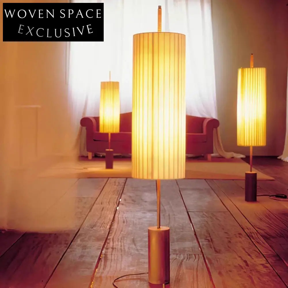 Japanese Minimalist Retro Standing Floor Lamp with Fabric Shade and Metal Base