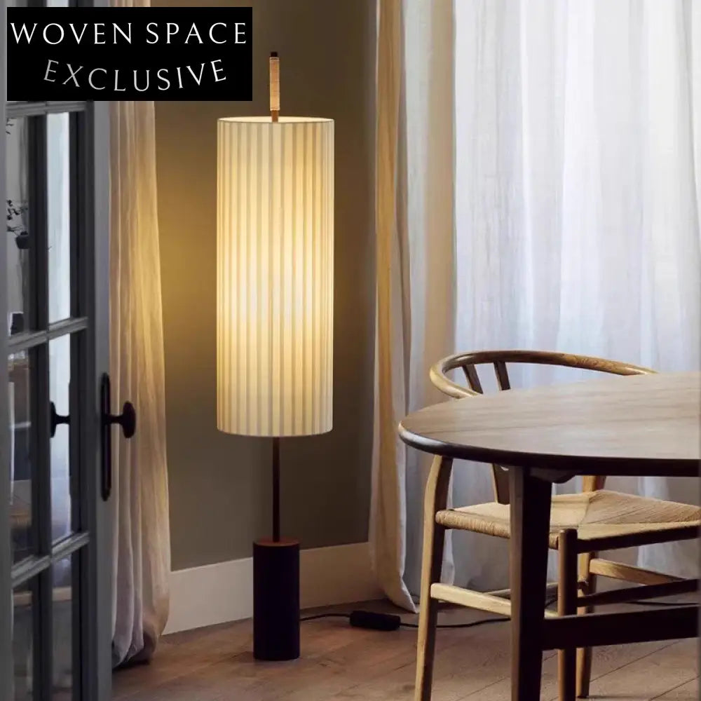 Japanese Minimalist Retro Standing Floor Lamp with Fabric Shade and Metal Base