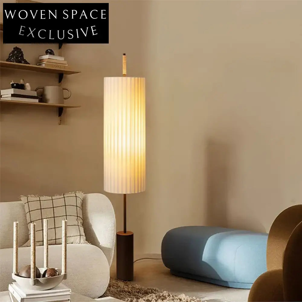 Japanese Minimalist Retro Standing Floor Lamp with Fabric Shade and Metal Base