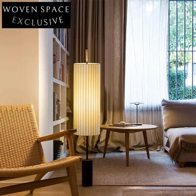 Japanese Minimalist Retro Standing Floor Lamp with Fabric Shade and Metal Base