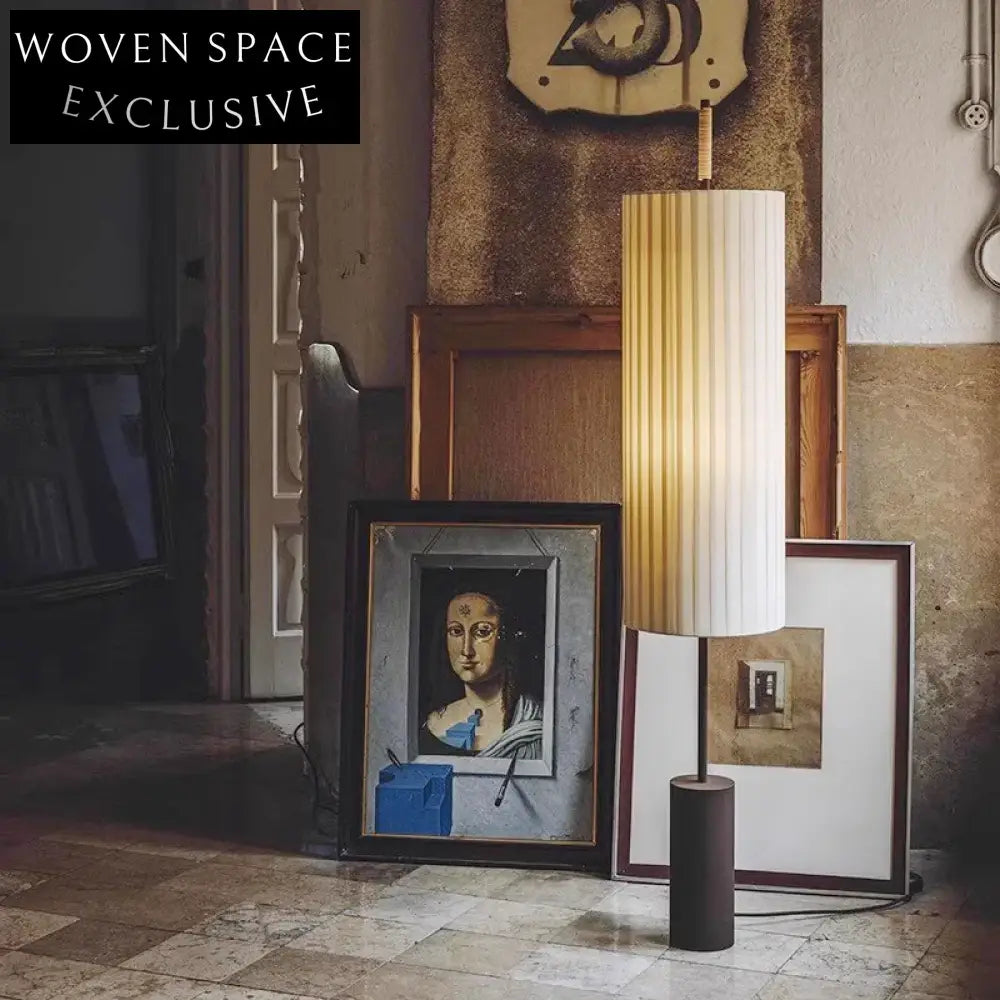 Japanese Minimalist Retro Standing Floor Lamp with Fabric Shade and Metal Base