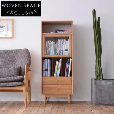 Japanese Modern Solid Wood Bookcase Magazine Storage Living Room Shelf Cabinet