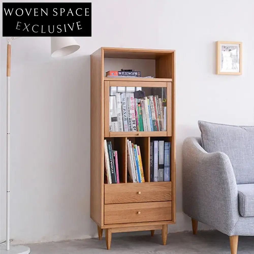 Japanese Modern Solid Wood Bookcase Magazine Storage Living Room Shelf Cabinet