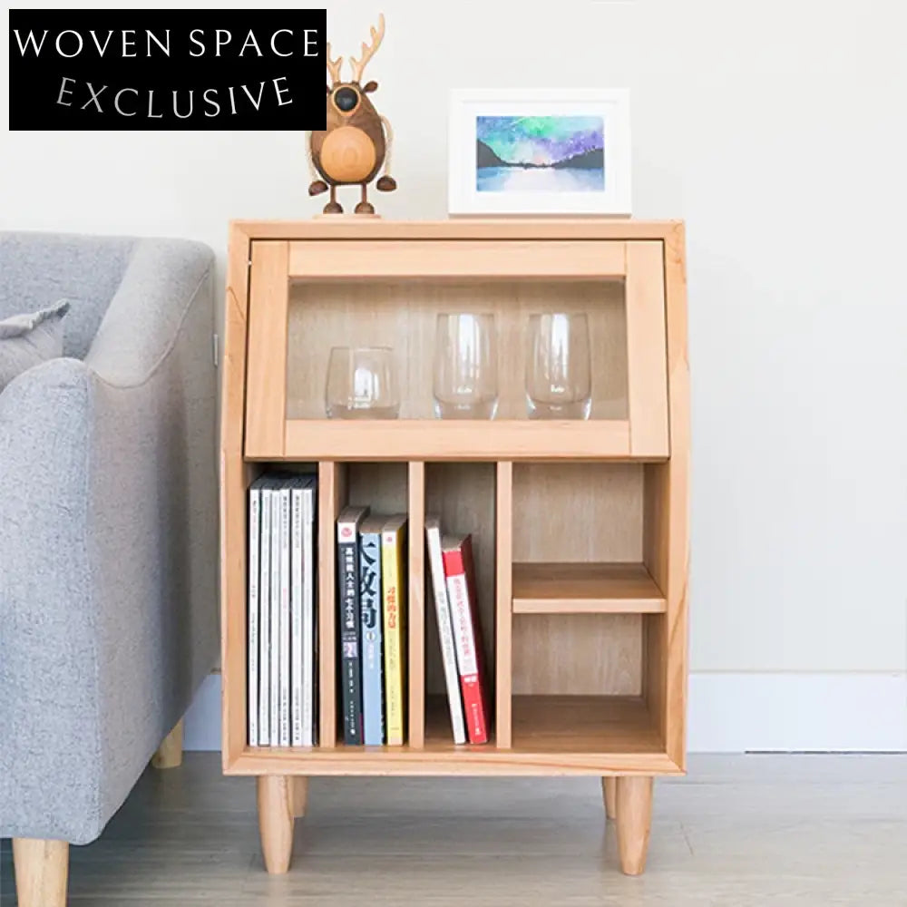 Japanese Modern Solid Wood Bookcase Magazine Storage Living Room Shelf Cabinet