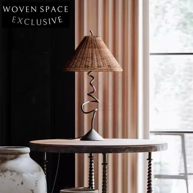 Japanese Retro Rattan Arc Floor Lamp – Elegant LED Reading Light