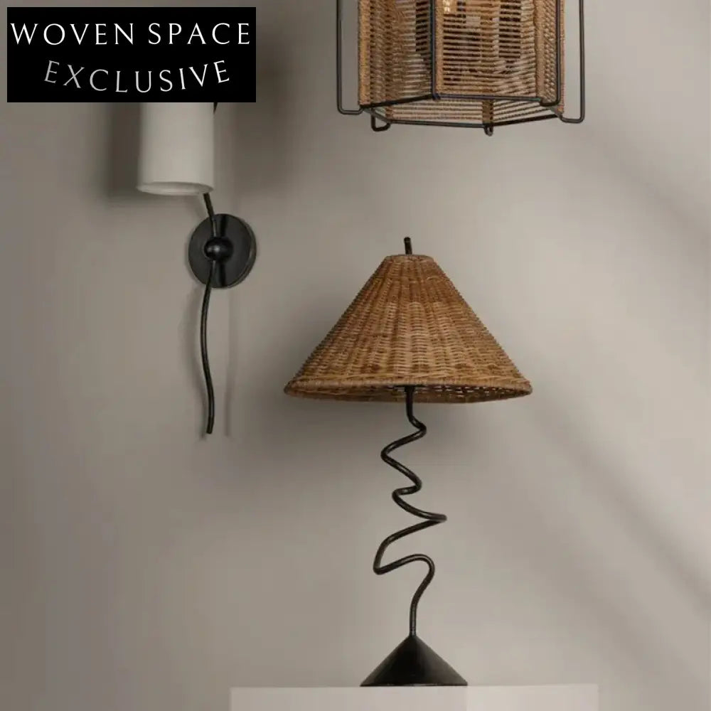 Japanese Retro Rattan Arc Floor Lamp – Elegant LED Reading Light