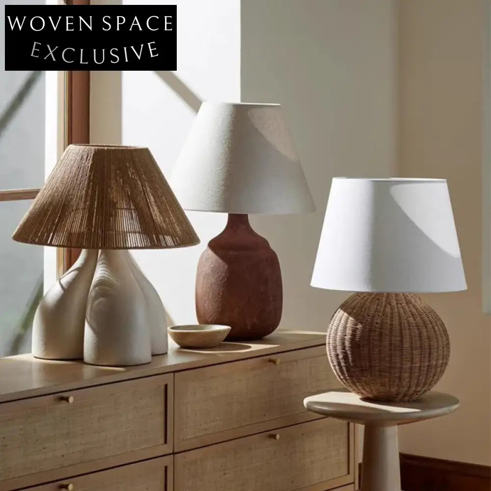 Japanese Retro Rattan Floor Lamp, Tricolor LED Light, Handmade Bedside Reading Lamp