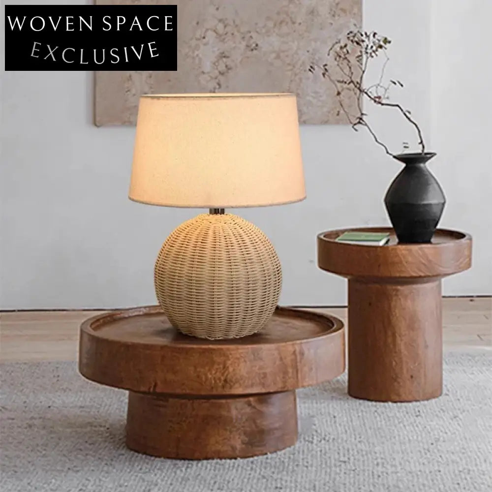 Japanese Retro Rattan Floor Lamp, Tricolor LED Light, Handmade Bedside Reading Lamp