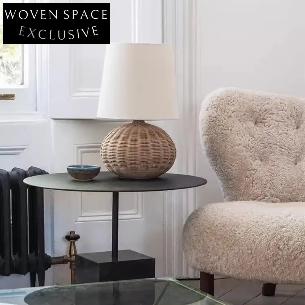 Japanese Retro Rattan Floor Lamp, Tricolor LED Light, Handmade Bedside Reading Lamp