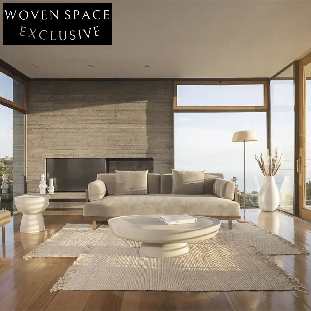 Japanese Style 3-Seat Sofa with Solid Wood Frame and Movable Cushions, Living Room Sofa