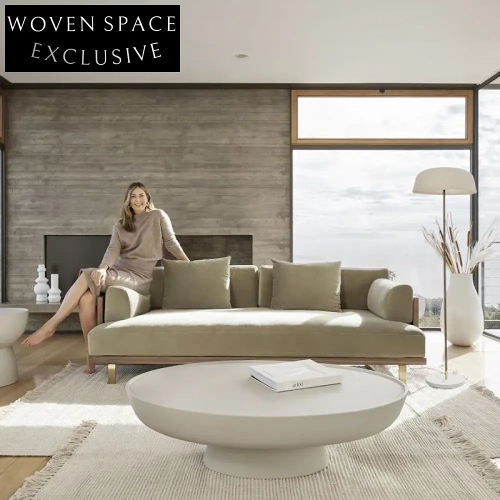 Japanese Style 3-Seat Sofa with Solid Wood Frame and Movable Cushions, Living Room Sofa
