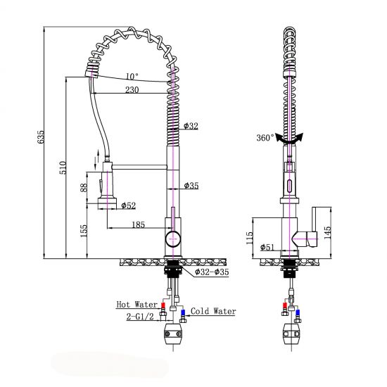 Tall Spring Chrome Pull Out Kitchen Mixer