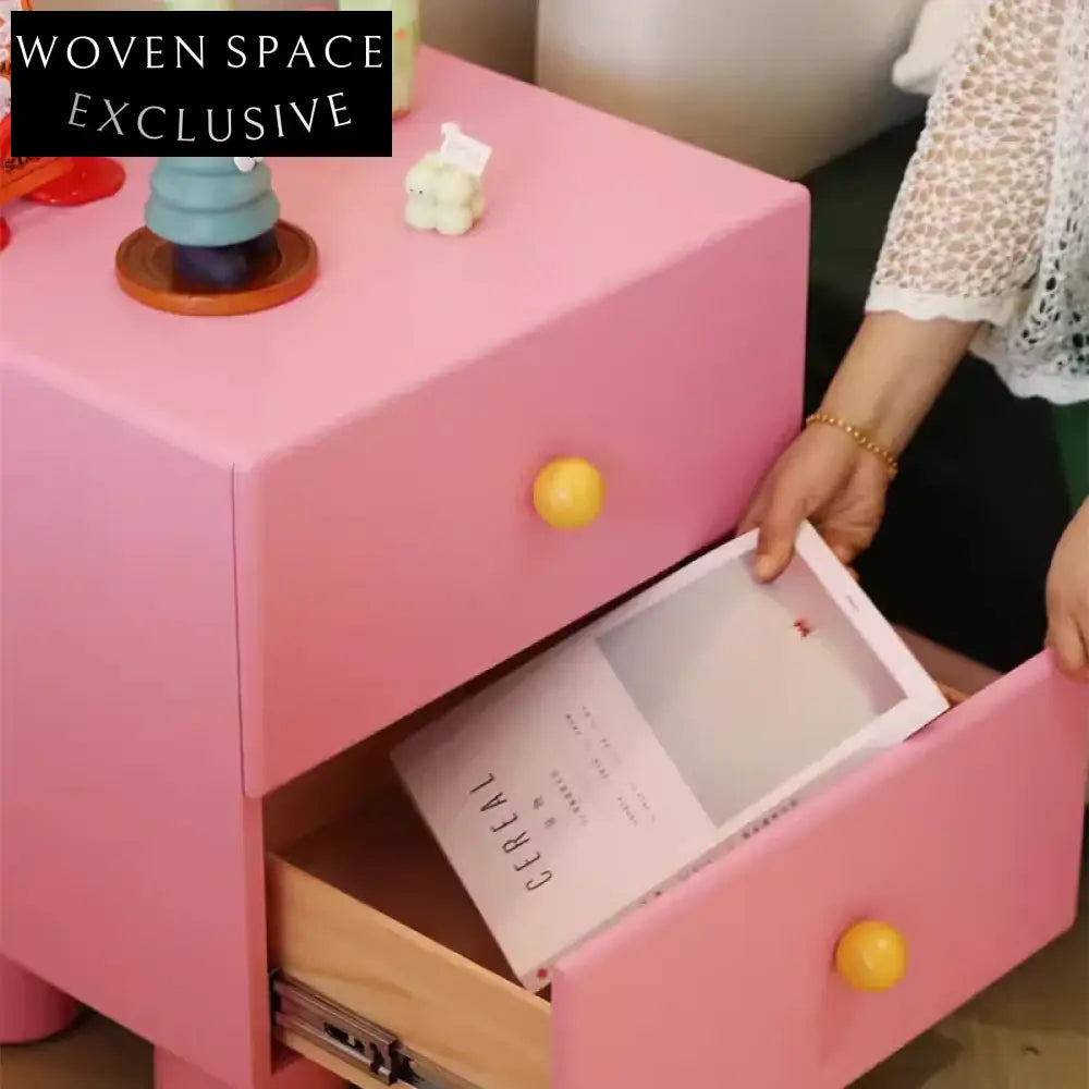 Kids Nordic Solid Wood Colorful Bedroom Nightstand with Simple Design