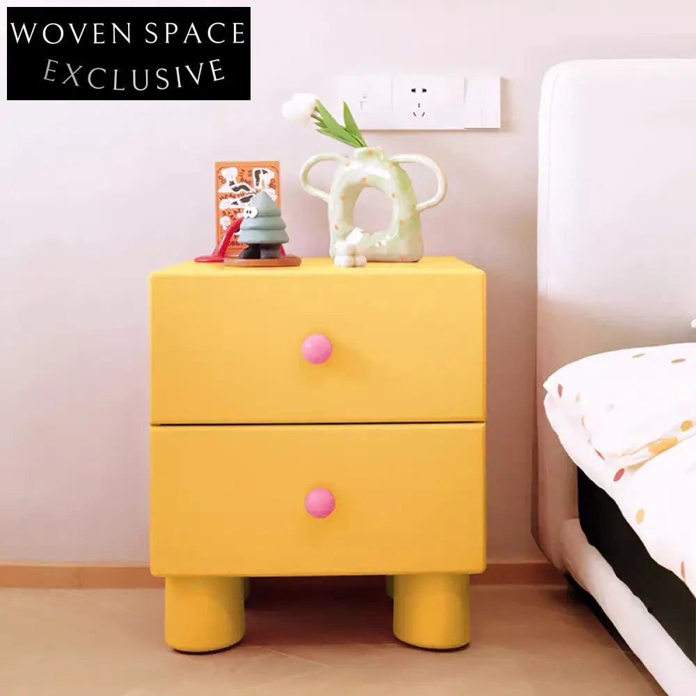 Kid's Solid Wood Nordic Nightstand, Colorful Bedside Table with Storage