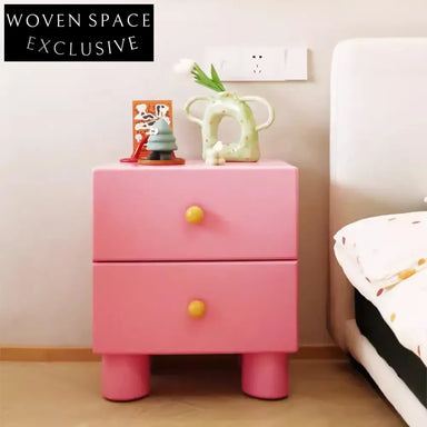 Kid's Solid Wood Nordic Nightstand, Colorful Bedside Table with Storage