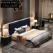 King Size Modern Wood Bed Frame with High Suede Headboard