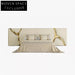 King Size Suede Fabric Upholstered Bed Frame with Golden Metal Trim