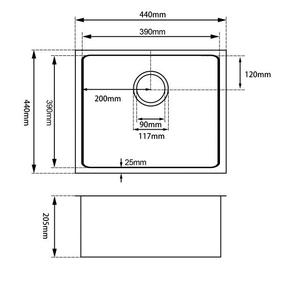 1.2mm Dark Grey Stainless Steel Handmade Single Bowl Top/Undermount Kitchen/Laundry Sink 440x440x205mm