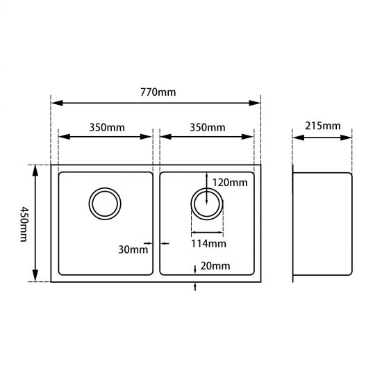 1.2mm 770x450x215mm Handmade Double Bowls Top/Undermount Kitchen/Laundry Sink