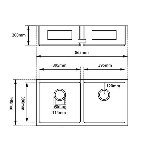 1.2mm 865x440x200mm Handmade Double Bowls Top/Undermount Kitchen Sink Round Corner