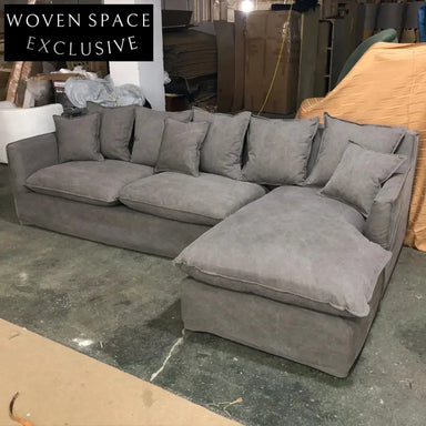 Elegant L-Shaped Sectional Linen Sofa: Modern Living Room Sleeper Design, Comfortable & Stylish