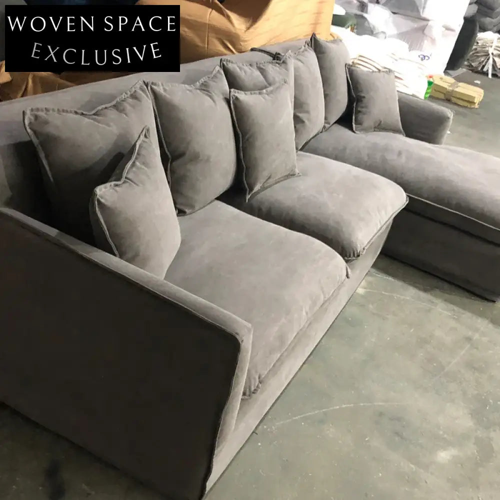 Elegant L-Shaped Sectional Linen Sofa: Modern Living Room Sleeper Design, Comfortable & Stylish